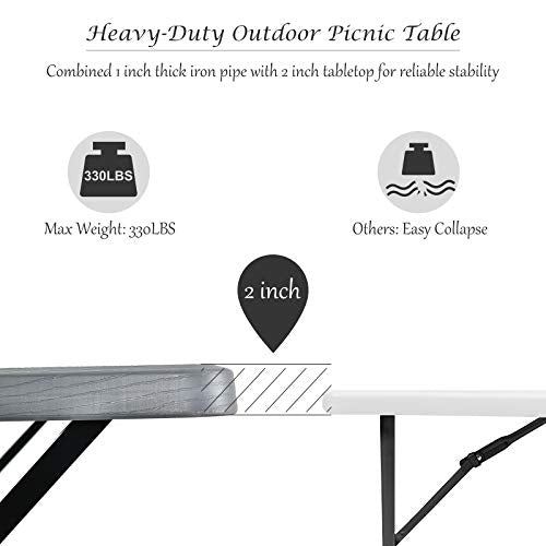 Giantex Picnic Table Bench Set Outdoor Camping All Weather Metal Base Wood-Like Texture Backyard Poolside Dining Party Garden Patio Lawn Deck Furniture Large Camping Picnic Tables for Adult (Gray) - color: Grey, size: 4.5FT