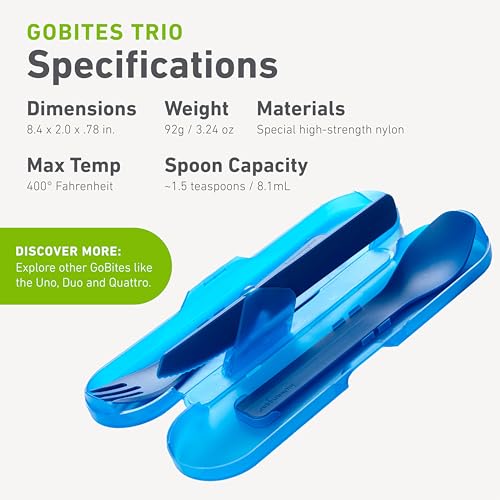 humangear GoBites Trio | Travel & Camping Utensils | Portable & Convertible Dining Ware | Multi-Functional Spork & Knife, Blue - color: Blue