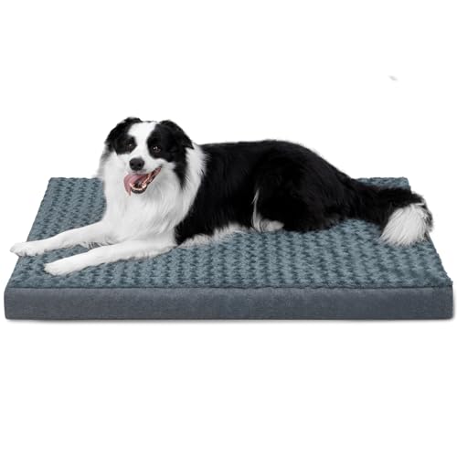 KHONSU PET Dog Bed Mat Plush 3in Orthopedic Pad for Large Dogs up to 35 lbs Medium Waterproof Removable Cover Machine Washable for Medium Sized Dogs - color: Gray-Blue, size: M