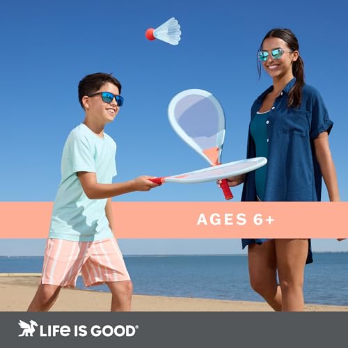Life is Good Jumbo Badminton Set for Ages 6+ (Raspberry Pink/Mango), Oversized Paddles Lawn Game for Outdoor Sports, 2-Player Badminton Paddle Kit for Backyard, Beach, and Family Fun - color: Raspberry Pink/Mango Orange