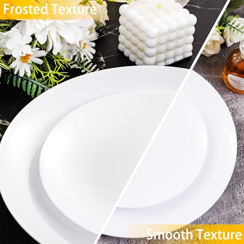 EI 150pcs White Plastic Plates Disposable,White Plate for Party,Disposable Frosted Plate with White Plastic Silverware,Heavy Duty Dinnerware set serves for 30,Perfect for Birthday Wedding Tea Party. - color: White Frosted Plastic Plates