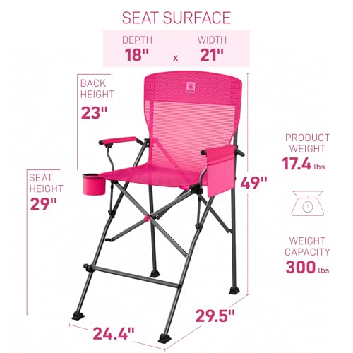 EVER ADVANCED Textilene MeshTall Camping Folding Chair 31", Portable Directors Chair, Bar Height Camping Chair with Carry Bag and Footrest, Armrest, Heavy Duty Supports 300 Lbs Pink - color: Pink, style: Textilene Mesh