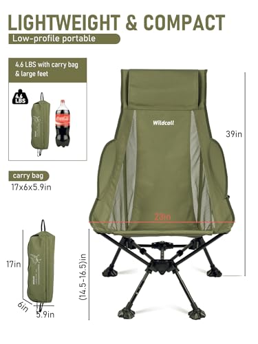 WildCall Lightweight Folding High Back Camping Chair with Head Support, Compact Beach Chair with Anti-Sinking Large Feet and Three Tilt Angles Adjustment - color: 2 X Green High Back