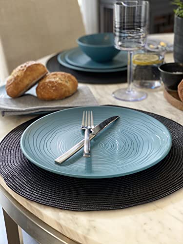 Bzyoo 12 Piece Melamine Dinnerware Set - Durable, Dishwasher Safe Plates and Bowls - Casual Dining, Parties, Blue Dish Set Organica Blue Collection - color: Organica Blue