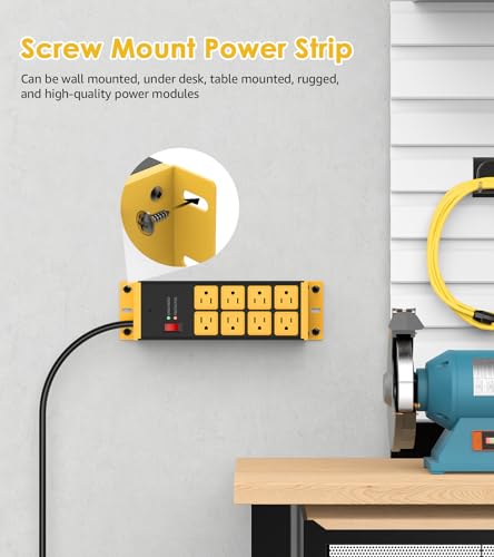 HHSOET 2 Pack Heavy Duty Power Strip 8 Outlets, Metal Wall Mount Outlet Strip 4800J Surge Protector, Garage Shop Under Desk Mountable 6FT Extension Cord Plug, ETL Listed - color: Yellow, size: 6ft