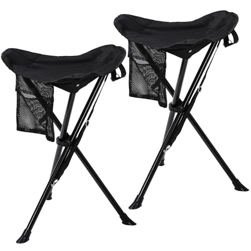 REDCAMP 2 Pack Extra Tall Folding Tripod Stools for Adults, Lightweight Portable Camping Stools for Blinds, Small Tripod Chairs for Fishing Backpacking Travel, Black - color: Black, style: Tall