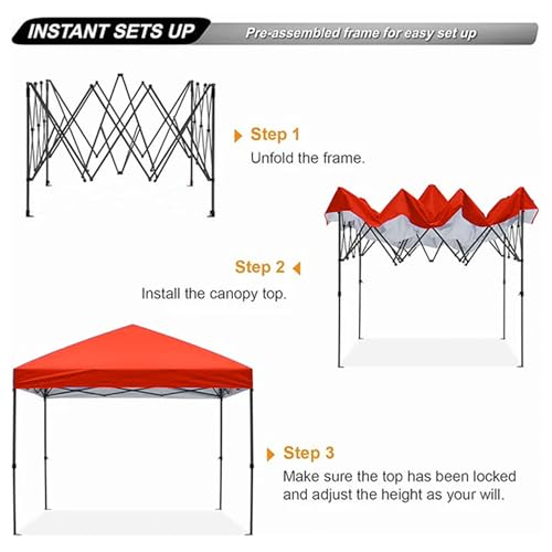 Trappers Peak 10-by-10-Foot Folding Pop-Up Canopy, Heavy-Duty Outdoor Canopy with Adjustable Height, 10 x 10 Pop-Up Canopy Tent, Red