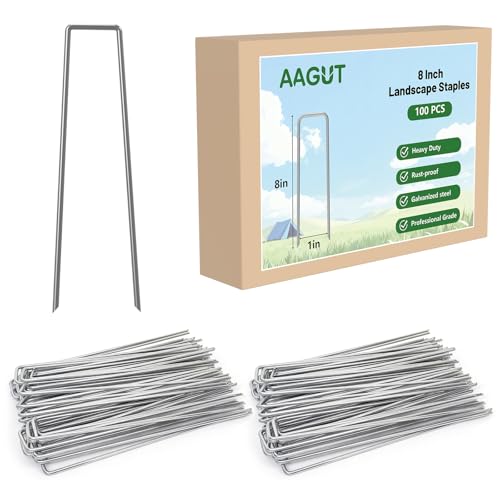 AAGUT Landscape Staples 8 Inch 11 Gauge Garden Staples 100 Pack, Galvanized Heavy Duty U-Shaped Sod Pins,Yard Ground Lawn Fence Stakes for Weed Barrier Fabric Irrigation Tubing - color: Silver, size: 8'' x 100Pcs-11Ga