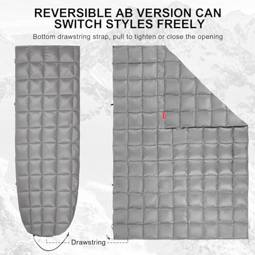 Down Camping Blanket - Lightweight, Packable, Warm & Puffy Outdoor Travel Quilt for Sleep, Hiking, Backpacking, Stadium, Festivals, Water-Resistant Sleeping Bag 55"x79" - color: Storm Gray, size: 1LB 1.6OZ / 79" x 55"