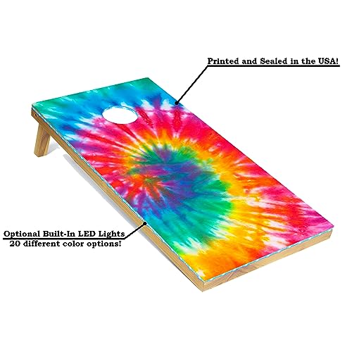 Tailgating Pros Cornhole Board Set w/Bean Bags and Carrying Case - 4'x2' Corn Hole Toss - Tournament and Lightweight Options - Optional LED Lights - color: Tie Dye, size: 4'x2' Boards