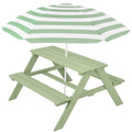 Best Choice Products Wooden Kids Picnic Table with Umbrella, Outdoor Activity Table Set with Built-in Benches, 220 lb Capacity per Bench - Sage - color: Sage