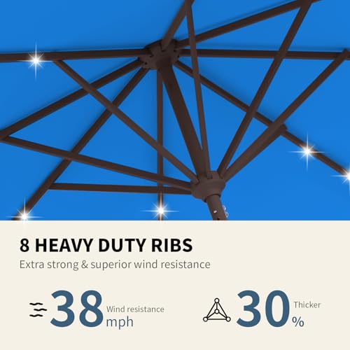 9FT Patio Umbrella with Solar Lights,Outdoor Market Umbrella with Tilt and Crank, LED Lighted Table Umbrella for Garden,Deck,Backyard,Pool,Beach (Royal blue) - color: Royal blue