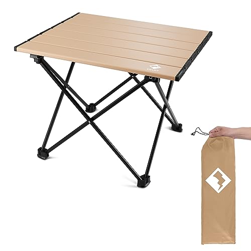 VILLEY Portable Camping Side Table, Ultralight Aluminum Folding Beach Table with Carry Bag for Outdoor Cooking, Picnic, Camp, Boat, Travel - color: Gold, size: Small 16'', style: Regular