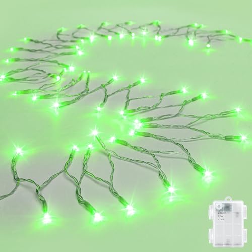 cshare String Lights Outdoor Waterproof 9.8ft 30 LED, Green Battery Operated Halloween Lights with Timer Clear Wire for Indoor & Outdoor Christmas Halloween St.Patric Decorations Garland Party Garden - color: Green