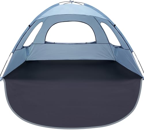 WhiteFang Beach Tent Anti-UV Portable Sun Shade Shelter for 3/4/6/8 Person, Extendable Floor with 3 Ventilating Mesh Windows Plus Carrying Bag, Stakes and Guy Lines - color: Sierra Blue, size: 6 Person