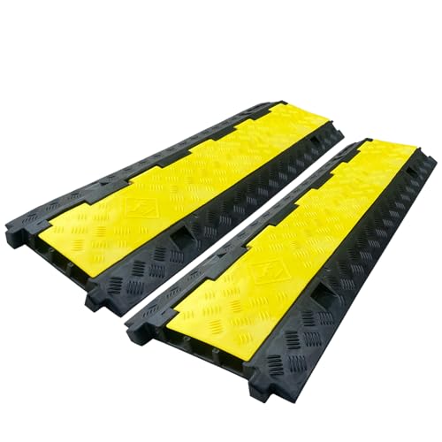 2 Pack Rubber Cable Ramp Hose Cable Protector Ramp 3 Channel 22000Lbs Load Capacity Traffic Speed Bump Wires Power Lines Extension Cord Cover for Indoor Outdoor - color: 22000Lbs-3Channel-2Pack