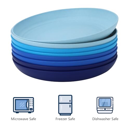 Homienly Salad Plates 10 Inch Unbreakable Wheat Straw Plates Dinner Plates Set of 8 Microwave Safe Plates for Kitchen Dishwasher Safe Plastic Plates Alternative for Picnic,Camping,RV (Blue Series) - color: Ocean, size: 10 Inch