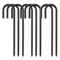 12 Inch Rebar Stakes, 8 Pack J Hook Heavy Duty Ground Stakes for Canopy Tent Trampoline and Chain Link Fence Rust Proof Coated Steel Ground Stakes Ground Anchors (Black) - color: J-8Pcs