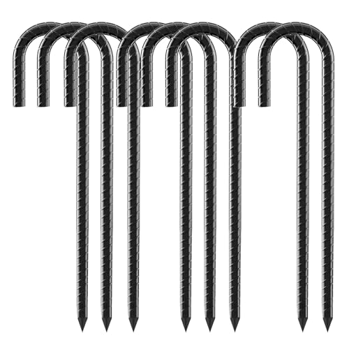 12 Inch Rebar Stakes, 8 Pack J Hook Heavy Duty Ground Stakes for Canopy Tent Trampoline and Chain Link Fence Rust Proof Coated Steel Ground Stakes Ground Anchors (Black) - color: J-8Pcs