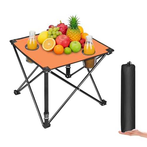 Portable Camping Table, Ultralight Picnic Table Foldable with 2 Cup Holders and Carrying Bag for Outdoor Camping Picnic BBQ Beach Party Patio Fishing, Steel Frame, High-Grade 600D Oxford Fabric Orange - color: Orange, size: 1 Pack