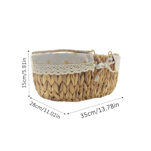 Wicker Picnic Basket with Folding Handles,Handwoven Water Hyacinth with Removable and Washable Lining,Oval Empty Basket for Toy,Flower,Wedding,Camping,Wine,Outdoor,Beach,Easter,Garden Picking