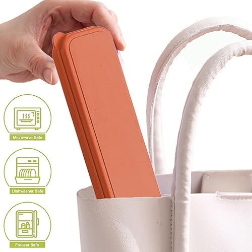 Reusable Travel Utensils Set with Case, 2 Sets Wheat Straw Portable Plastic Fork Spoons Knife Cutlery, Camping Eco-Friendly BPA Free Tableware for Kids Adults Work Picnic or Daily Use (Yellow+Orange) - color: Yellow + Orange