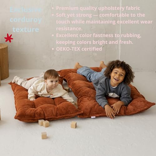 Tufted Floor Cushion – Plush Corduroy Floor Pillow for Reading, Meditation and Yoga – Soft Cozy Window Seat Cushion for Living Room and Bedroom for Adults and Kids - Made in EU (Terracotta, Small) - color: Earthy Terracotta, size: Small — 39×21.5 in (100×