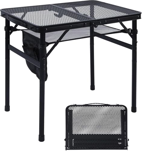 JOUYEK Camping Table, 2x1.3 FT Portable Folding Grill Table, Lightweight Height Adjustable Metal Tables with Mesh Desktop and Mesh Bag, Outdoor Tables for Camping, Picnic, Beach and BBQ, Black - style: 2x1.3 FT
