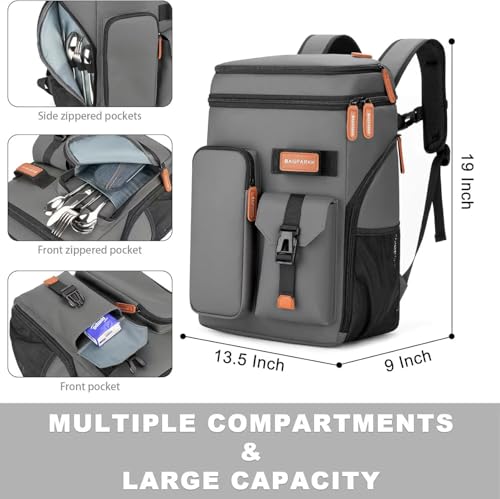 BAGPARKK Insulated Cooler Backpack,33/45 Cans Multifunctional Double Deck Leakproof Cooler Bag with Sternum Strap,Large Capacity Lightweight Travel Camping Beach Backpack - color: Grey, size: 45Can