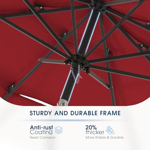 wikiwiki 9 FT Patio Umbrellas 3-Tiers Outdoor Table Market Umbrella with Push Button Tilt/Crank, Fade Resistant Waterproof POLYESTER DTY Canopy for Garden, Lawn, Deck, Backyard & Pool, Dark Red - color: Dark Red, size: 9 FT
