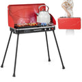 HAPPYGRILL Portable Camping Stove, 2-Burner Propane Grill Cooker with Removable Leg Stand, Roast Grill, Dual Control Knobs, Wind Guards, Outdoor Gas Grill for Camping BBQ Picnic, Red - color: Red