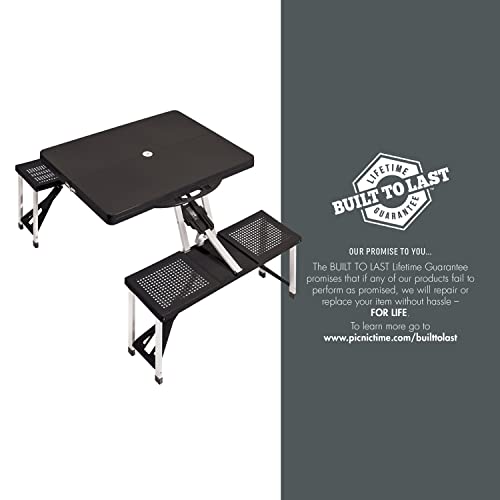 Picnic TIME Portable Folding Picnic Table with Seats for 4, Collapsible Aluminum Table with Benches & Umbrella Hole, Lightweight Foldable Table for Camping, Travel, Backyard, Tailgating | with Umbrella Hole - color: Black