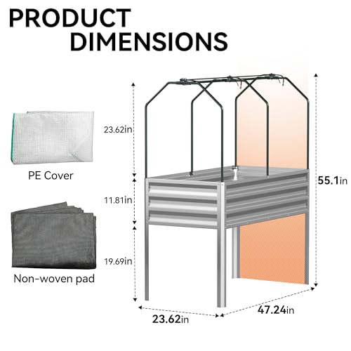 Lineware Galvanized Raised Garden Bed with Self-Watering System, Elevated Planter Boxes Outdoor with Legs and PE Cover for Vegetables and Flowers, Backyard, Patio, Balcony, 48x24x56 in - size: 48x24x56 in