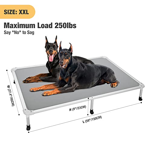 Veehoo Chew Proof Elevated Dog Bed - Cooling Raised Pet Cot - Silver Aluminum Frame and Durable Textilene Mesh Fabric, Unique Designed No-Slip Feet for Indoor or Outdoor Use, Grey, XX-Large, CWC2003 - color: Gray, size: 59.0"L x 37.5"W x 9.0"Th