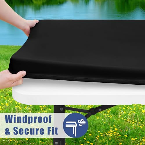 Moosfor Spandex 3 Foot Rectangle Table Cloth, Elastic Fitted Tablecloths for Picnic, Stretch Washable Patio Table Cover for Outdoor, Camping, Banquet and Parties (Black, 24"x36") - color: Black, size: 36" x 24" (Rectangular)