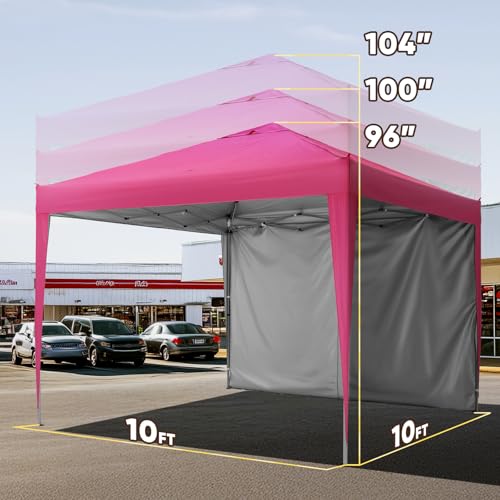 Quictent 10x10 Pop Up Canopy Tent with 1 Sidewall, Instant Setup Gazebo for 1 Person, Portable & Compact, Waterproof & UV Protection, Ideal for Camping, Beach, Parties, and Outdoor Events - color: Pink, size: 10x10 with 1 Sidewall