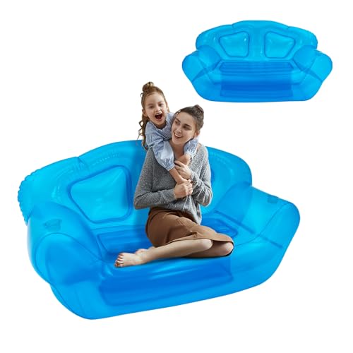 Portable Inflatable Couch with Headboard and Built-in Pump Blow Up Pull Out Couch Folding Inflatable Chair 70.9"×35.4"×37.4" Outdoor Air Sofa for Camping, Backyard, Beach, Party (Blue) - color: Blue
