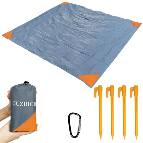 Beach Blanket Waterproof Sandproof Beach Mat 55" X 60" / 5' X 5' for 1-2 Adults Quick Drying Outdoor Picnic Mat Beach Accessories for Travel, Camping, Hiking - color: Gray/Orange, size: 55"*59" / 4.59ft×4.92ft