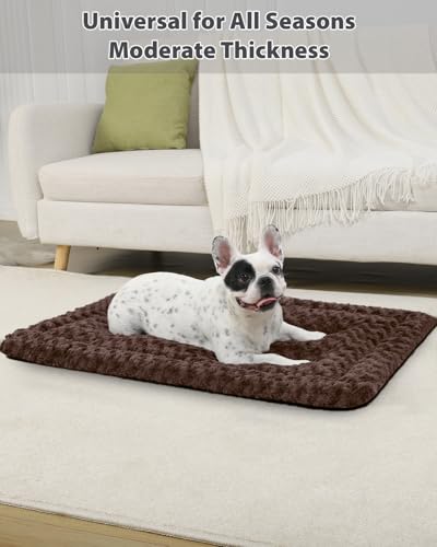Washable Dog Bed Mat Ultra Soft Dog Crate Pad Comfy Fluffy Pet Kennel Beds Sleeping Mattress for Large Jumbo Medium Small Dogs, 36 x 23 Inch, Brown - color: Brown, size: 36.00" x 23.00" x 1.50"