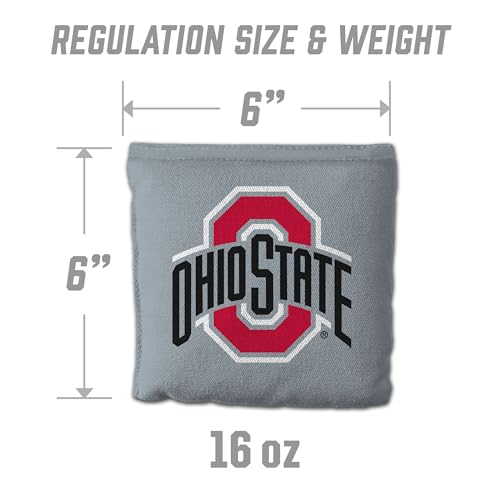 YouTheFan Officially-Licensed NCAA Set of 8 Cornhole Bags - All Weather Dual Sided Slide & Stop - Regulation Size with Carry case - color: Ohio State Buckeyes