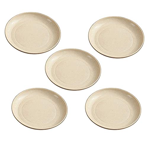 5 Pack Wheat Straw 6 Inch Plates, Small Dinner Plates, Round Dishes with Raised Edge, Reusable Salad Plates set, Unbreakable Appetizer Dessert Serving Plates for Party (Beige) - color: Beige