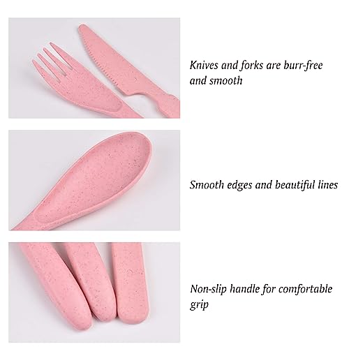 Forks Spoons Knife Set, 21 Pieces Wheat Straw Cutlery Set, Reusable Utensil Set for 7, Unbreakable and Lightweight Utensils for Party, Travel, Work, Lunch, Picnic, Camping or Daily Use (Pink) - color: Pink