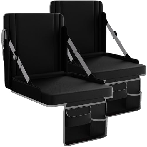 Stadium Seats with Back Support 2PACKS Adjustable Bleacher Chairs with Back and Cushion Bleacher Seat with Cup Holder, Carry Handle & Shoulder Strap for Outdoor Sports Events, Picnics, Beaches - color: 2pc Black&grey, size: Xl-large