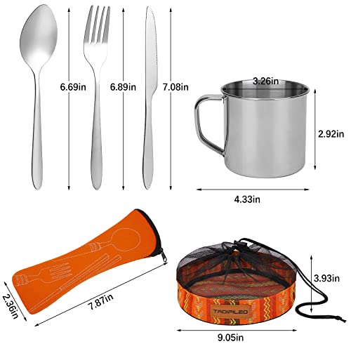 Stainless Steel Camping Cutlery Set - 8 Piece, Includes Spoons, Mugs, Bowls, Plates, Rags & Organizer Straps - Easy to Carry for Backpacking, Camping, Hiking and Picnics - color: Bohemia