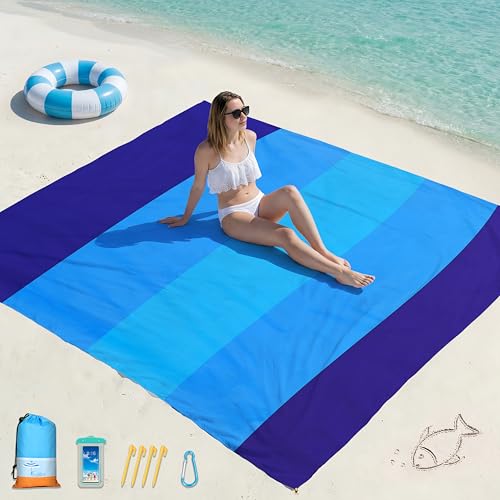 Famstar Beach Blanket Oversized Extra Large 78" X 81",Waterproof Sandproof Beach Blanket 1-7 Adults Lightweight Durable for Travel Camping Hiking Picnic - color: Blue5, size: 78" X 81"