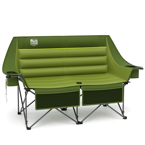 Timber Ridge Double Camping Chair, Heavy Duty Outdoor Folding Camp Couch, Loveseat Camping Chairs Perfect for Campsites, Patio/Lawn, Soccer Games or Other Youth Sports, Supports 600 lbs - color: Loveseat Green