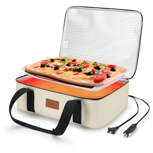 Food Warmer Electric Casserole Carrier - Large Heated Lunch Bag for Car Truck, 12V/24V/110V, Thermos for hot food for Potluck Cookouts Parties Picnic,Lasagna Lugger,Fits 9"x13" Baking Pan (Beige) - size: Beige