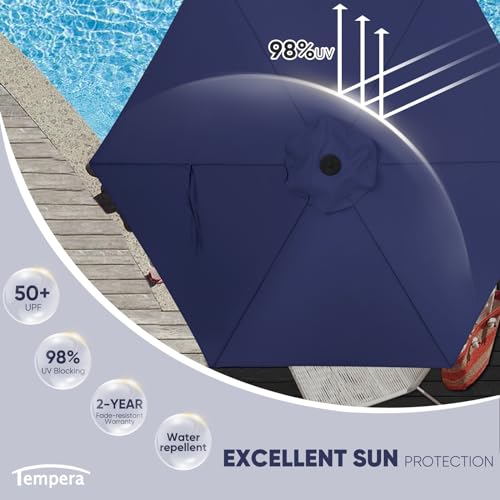 Tempera Patio Market Outdoor Table Umbrella with Push Button Tilt and Crank, Large Sun Umbrella with Sturdy Pole & Fade Resistant Canopy, Easy to Set - color: Navy, size: 7.5 FT