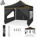 Hoteel 10x10 Pop Up Canopy Tent Heavy Duty with 4 Sidewalls, Waterproof Party Tent, Easy Set-up Commercial Instant Tents with Hand Bag & Rope & Nail, Hexagonal Leg (1-Year Warranty) - color: Black, size: 10×10 （4 Walls）