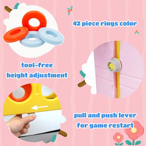 Ancaixin Giant 4 in-A-Row Connect Game Set, Adjustable Height Jumbo Yard Game with Basketball Hoop, Golf, Mesh Pocket & Ring Toss, Indoor Outdoor Family Backyard Party Game for Kids and Adults, Yellow - color: Yellow